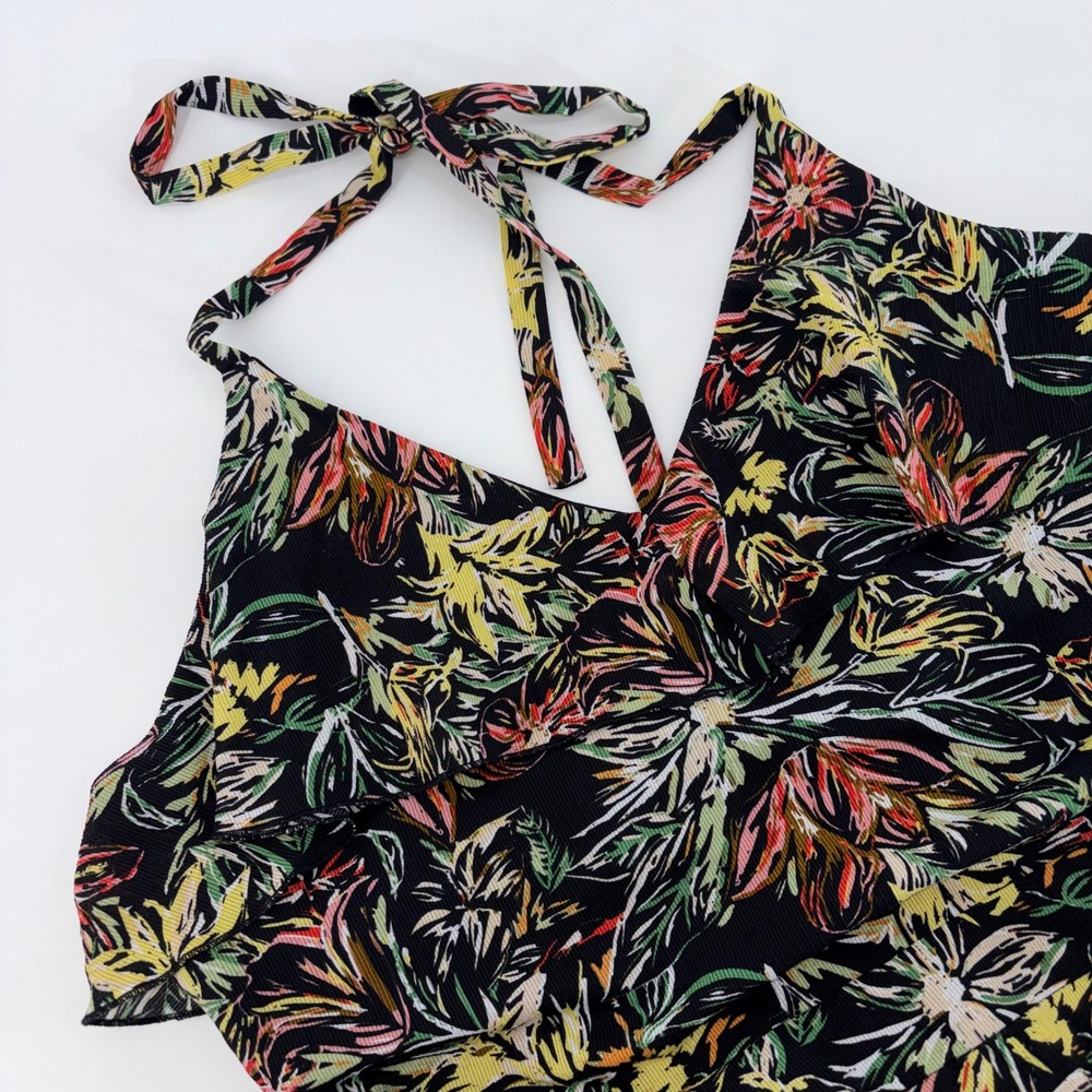 ReVamped Floral Halter Wide Leg Jumpsuit Black Multi XL NWT